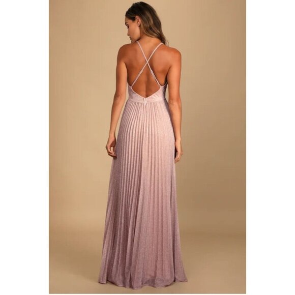 Lulus Especially Stunning Blush Pink Sparkly Pleated Maxi Prom Dress Size Medium - Picture 12 of 12